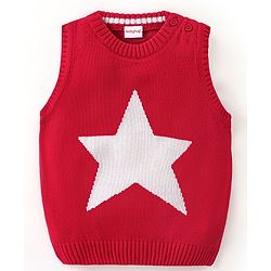 Babyhug Knit Sleeveless Sweater Star Design - Red