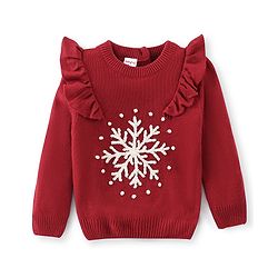 Babyhug Knit Full Sleeves Sweater Slowflake Design - Fushia