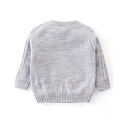 Babyhug Knit Full Sleeves Cable Knit  Sweater With Design - Grey