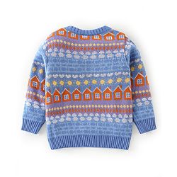 Babyhug Knit Full Sleeves Sweater with House Design - Blue
