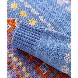 Babyhug Knit Full Sleeves Sweater with House Design - Blue