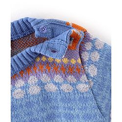 Babyhug Knit Full Sleeves Sweater with House Design - Blue