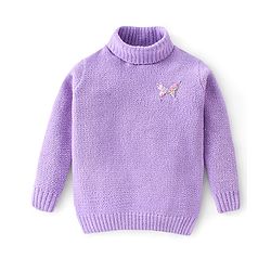 Babyhug Full Sleeves Solid Sweater With Butterfly Badge- Lavender