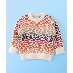 Babyhug Full Sleeves Sweater With Leopard Print - Pink & Peach