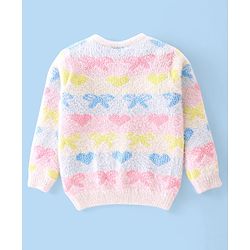 Babyhug Full Sleeves Sweater Heart & Bow Design- White Pink & Blue