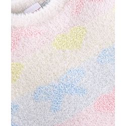 Babyhug Full Sleeves Sweater Heart & Bow Design- White Pink & Blue