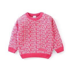 Babyhug Knit Full Sleeves Text Design Pullover - Pink