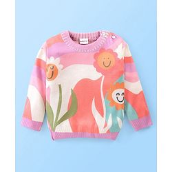 Babyhug Knit Pullover Flower Design - Multicolor