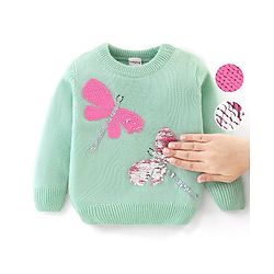 Babyhug Knitted Full Sleeves Sweater with Sequin Detailing - Green