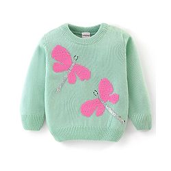 Babyhug Knitted Full Sleeves Sweater with Sequin Detailing - Green