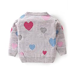 Babyhug Knit Full Sleeves Front Open Sweater with Heart Design - Light Grey