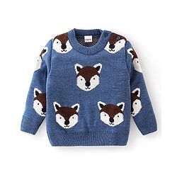 Babyhug Full Sleeves Fox Design Pullover - Blue