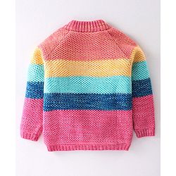 Babyhug Full Sleeves Front Open Solid Colour Stripes  Sweaters - Multicolour