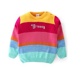 Babyhug Knitted Full Sleeves Sweater Striped Design - Multicolour