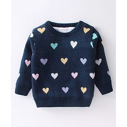 Babyhug Full Sleeves Heart Print Pullover - Multicolour