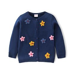 Babyhug Full Sleeves Sweater Floral Design- Navy Blue