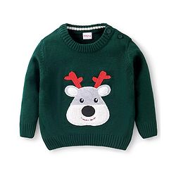 Babyhug Full Sleeves Pullover Style Sweater Reindeer Patch - Green