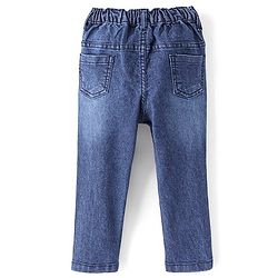 Babyhug Cotton Full Length Stretchable Denim Jeans with Mock Fly open detail Solid Colour  With Mock Fly  -Dark  Blue
