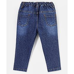 Babyhug Cotton Full Length Stretchable Denim Jeans with Mock Fly open detail Solid Colour  With Mock Fly  -Mid  Blue