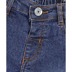Babyhug Cotton Full Length Stretchable Denim Jeans with Mock Fly open detail Solid Colour  With Mock Fly  -Mid  Blue