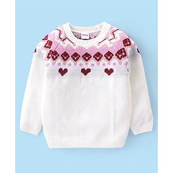 Babyhug Full Sleeves Sweater Heart Design- White & Pink