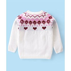 Babyhug Full Sleeves Sweater Heart Design- White & Pink