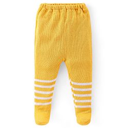 Babyhug Fleece Knit Footed Woollen Pant with Stripes Design - Yellow