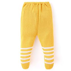 Babyhug Fleece Knit Footed Woollen Pant with Stripes Design - Yellow
