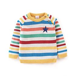 Babyhug Knit Full Sleeves Sweater Set Striped - Red