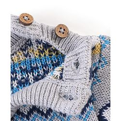 Babyhug Organic Cotton Full Sleeves Sweater Set with Cap Penguin Design - Grey & Navy