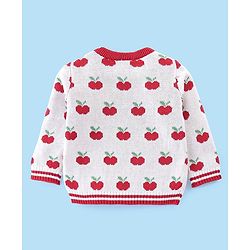 Babyhug Organic Cotton Full Sleeves Sweater Set with Cap Cherry Design - Off White & Red