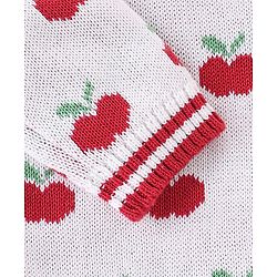 Babyhug Organic Cotton Full Sleeves Sweater Set with Cap Cherry Design - Off White & Red