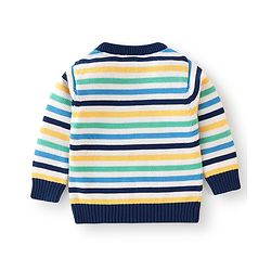 Babyhug Organic Cotton Full Sleeves Sweater Set with Cap Whale Embroidery Striped Design - Multicolour