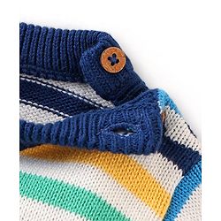 Babyhug Organic Cotton Full Sleeves Sweater Set with Cap Whale Embroidery Striped Design - Multicolour