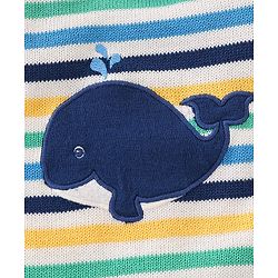 Babyhug Organic Cotton Full Sleeves Sweater Set with Cap Whale Embroidery Striped Design - Multicolour