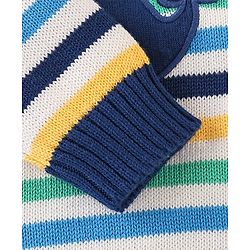 Babyhug Organic Cotton Full Sleeves Sweater Set with Cap Whale Embroidery Striped Design - Multicolour