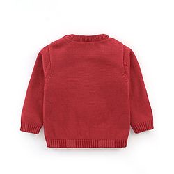 Babyhug Knit Full Sleeves Sweater Set Teddy Embroidery - Red