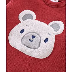 Babyhug Knit Full Sleeves Sweater Set Teddy Embroidery - Red