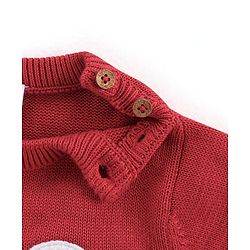 Babyhug Knit Full Sleeves Sweater Set Teddy Embroidery - Red