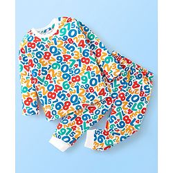 Babyhug Cotton Jersey Full Sleeves Night Suit Numbers Print - White
