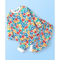 Babyhug Cotton Jersey Full Sleeves Night Suit Numbers Print - White