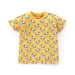 Babyhug Cotton Knit Half Sleeves Panda Printed Night Suit - Yellow