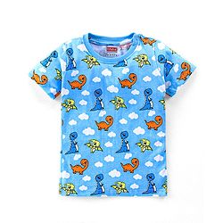 Babyhug Cotton Knit Half Sleeves Night Suit with Dino Print - Blue