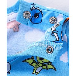 Babyhug Cotton Knit Half Sleeves Night Suit with Dino Print - Blue