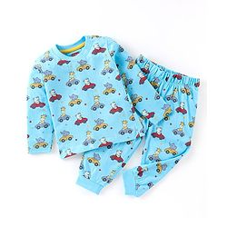 Babyhug Cotton Knit Full Sleeves Animal Print Night Suit - Blue