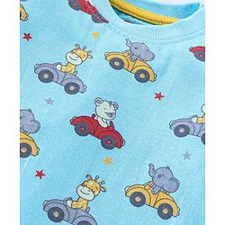 Babyhug Cotton Knit Full Sleeves Animal Print Night Suit - Blue