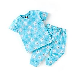 Babyhug Cotton Knit Half Sleeves Star Print Night Suit - Blue