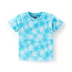 Babyhug Cotton Knit Half Sleeves Star Print Night Suit - Blue