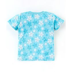 Babyhug Cotton Knit Half Sleeves Star Print Night Suit - Blue