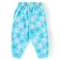 Babyhug Cotton Knit Half Sleeves Star Print Night Suit - Blue